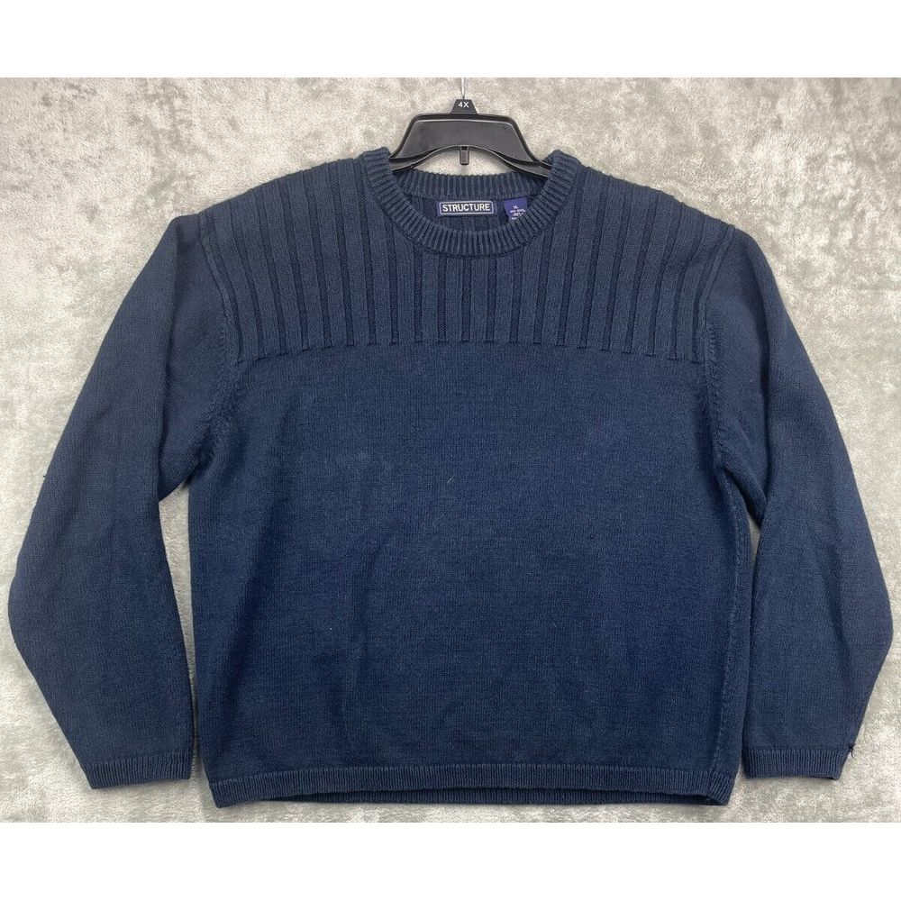 Vintage Structure Men's Jumper Knit Sweater Ramie Cotton Blend Navy Size XL